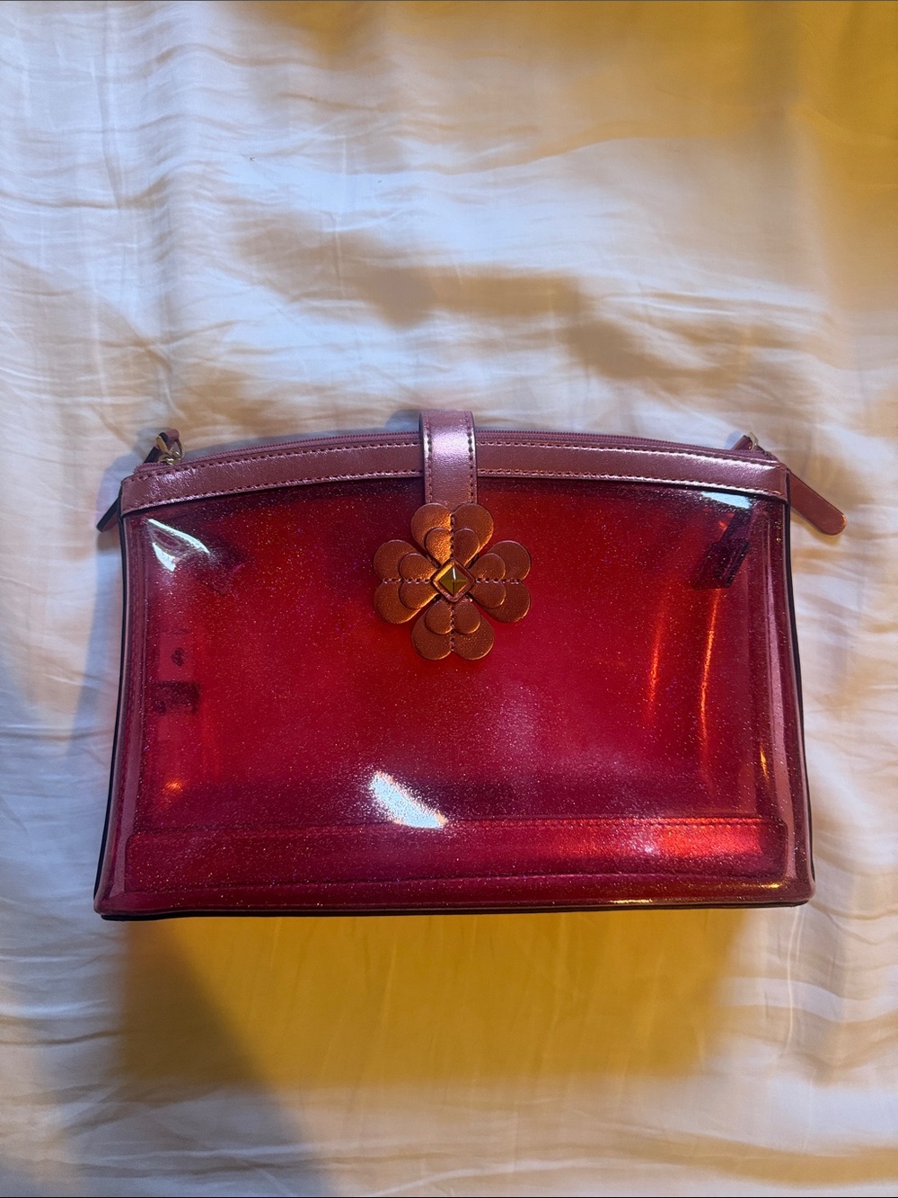 kate spade Shiny Red-Pink Clear Makeup/Toiletries Bag